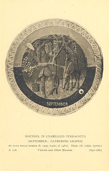 Roundel in Enamelled Terracotta (September; Gathering Grapes)