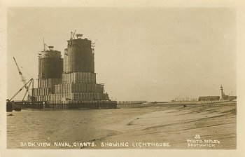 Back. View. Navel. giants. showing. Lighthouse.